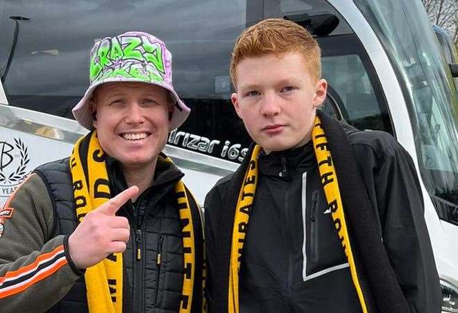 Maidstone fans show their colours ahead of their trip to Coventry. Picture: Lorraine Humm