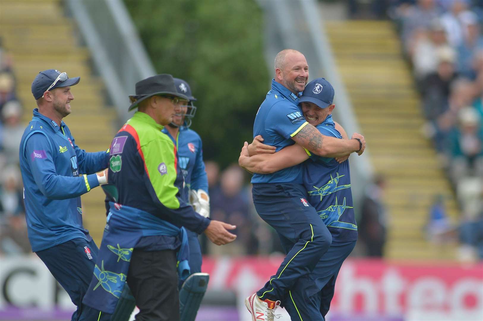 Kent’s Darren Stevens celebrates the wicket of Joe Clarke during their Royal London Cup Semi Final. Picture: Ady Kerry