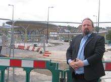 Cllr Viance Maple (Lab) outside the new bus station in Chatham