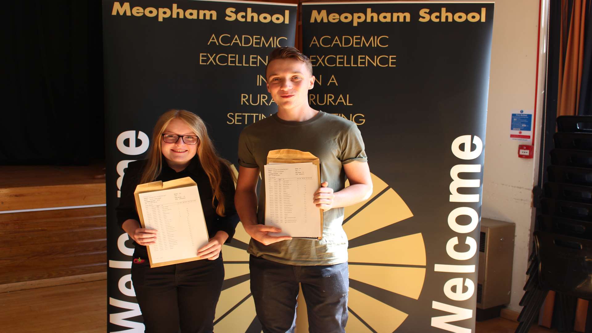 Emma Wedge and Charlie Richards get their results at Meopham School