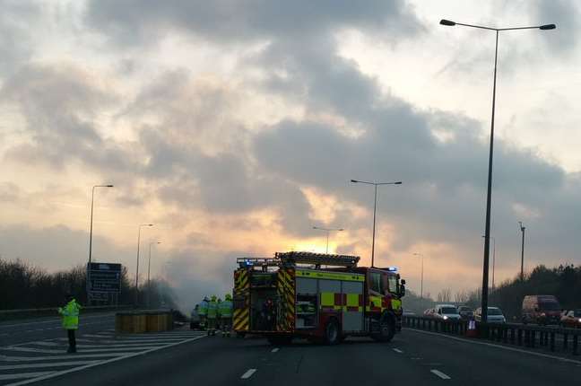 A fire engine at the scene of the car blaze,
