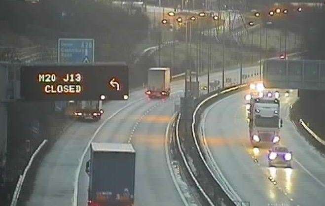The M20 coastbound between Junction 8 and 9 remains closed this morning. Picture: National Highways