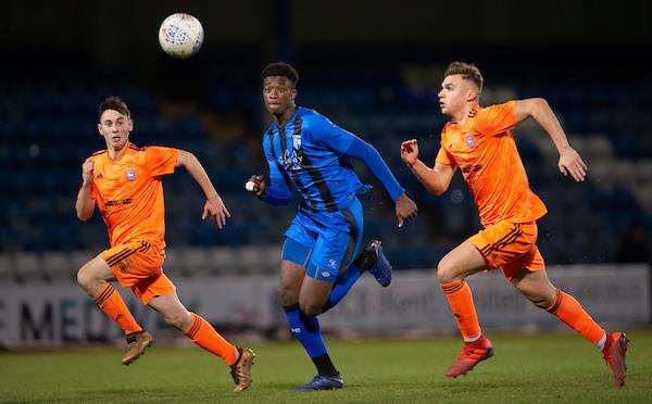 Emmanuel Fernandez in action for the Gills against Ipswich Town in the FA Youth Cup
