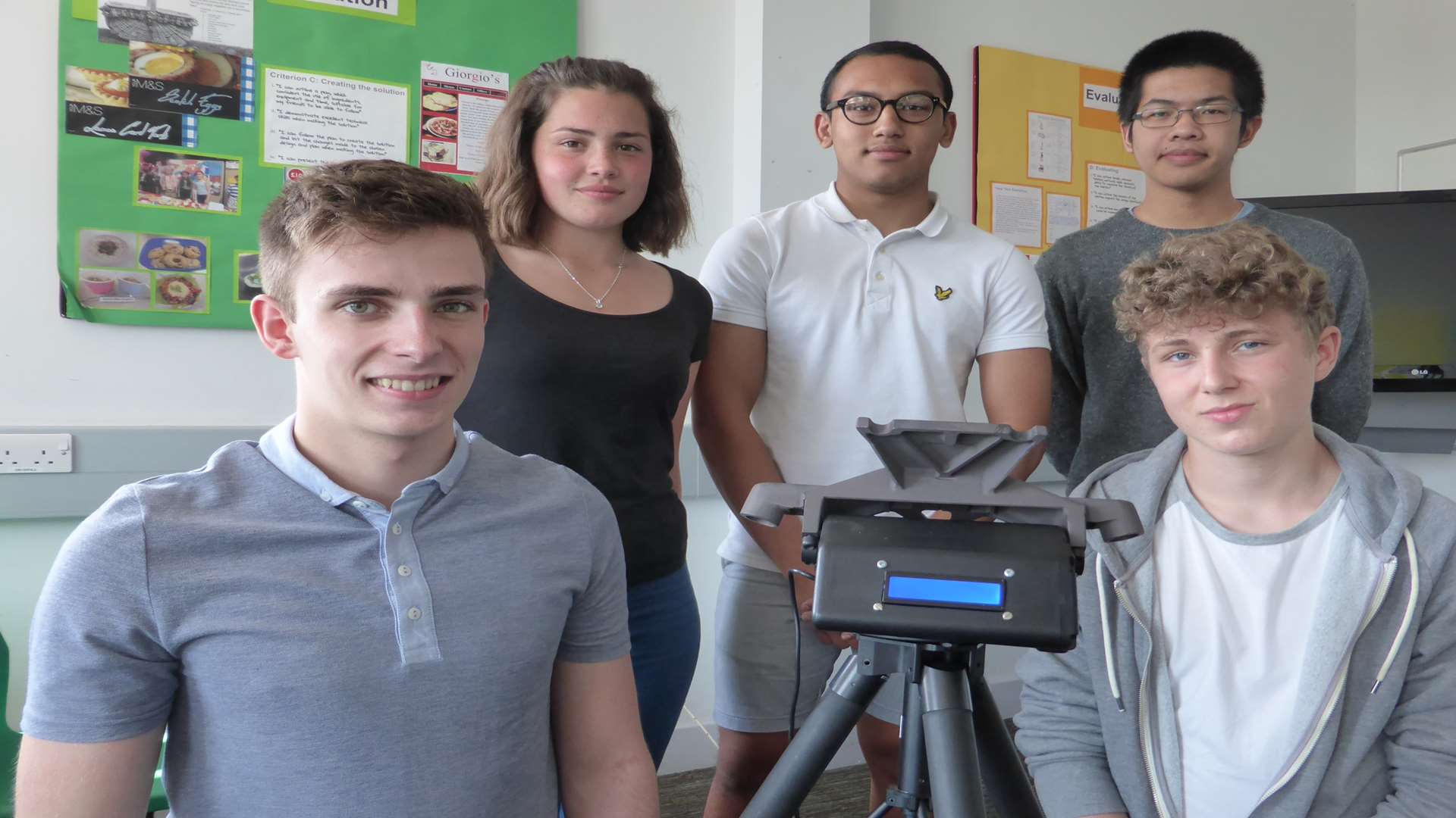 Students from Dane Court School, Broadstairs with their Bright Spark entry: the Pan and Tilt Head Training Device.