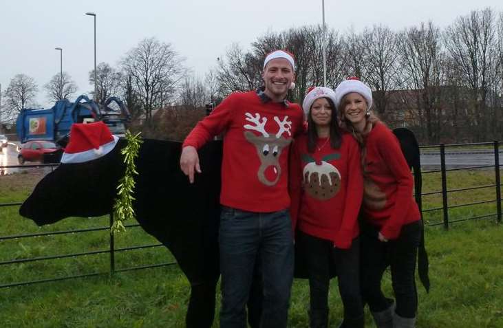 The Drovers roundabout tinsel gang - Amy Kingsnorth with brother and sister Natashia and Alex Whitewood