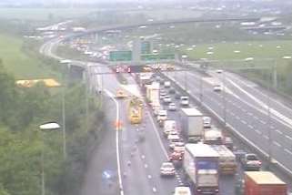 Huge tailbacks are building after the crash which has closed the exit slip road to the M25