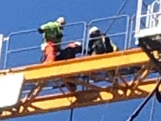 Workmen were spotted standing close to one another in Maidstone. Picture: Mark Seaman