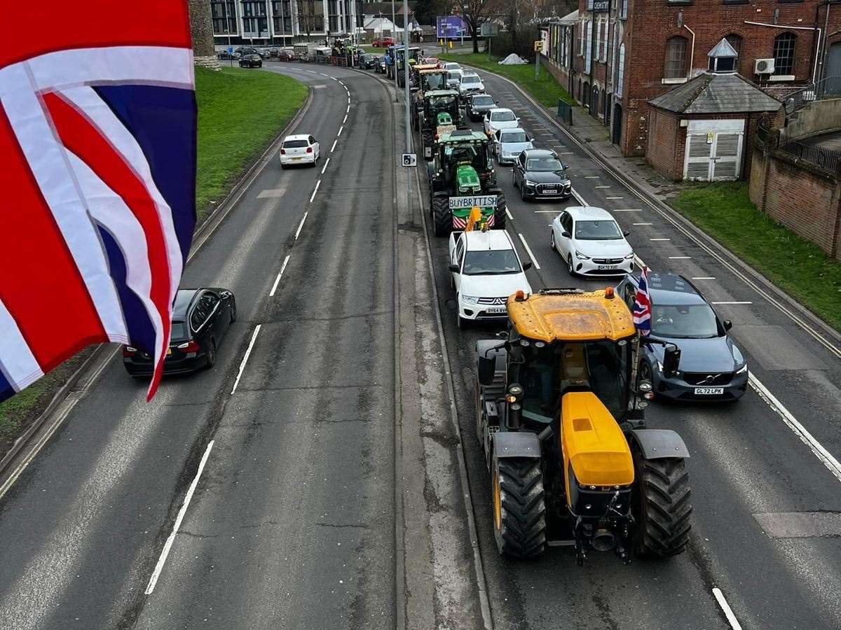 Tractors driving through Canterbury this afternoon. Picture: Sadie Howland