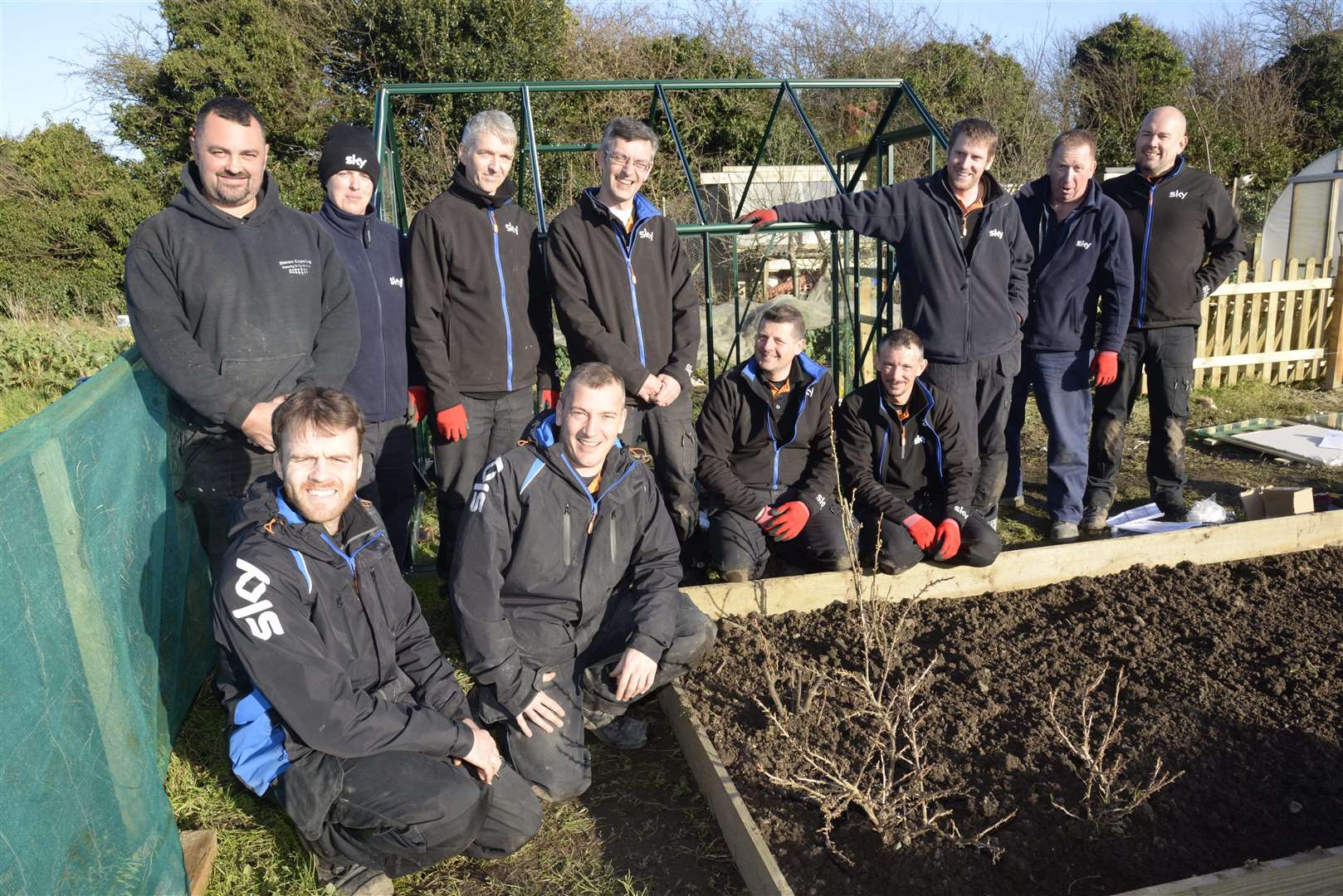 Sky engineers who have transformed the Bright Sparks Nursery allotment in Church Lane, Deal