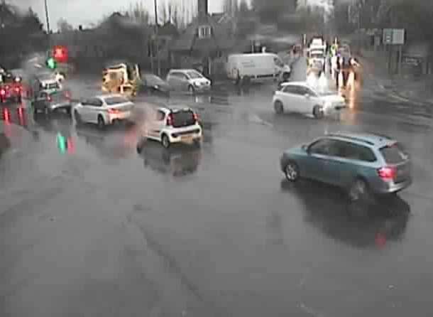 The westbound carriageway of the A20 London Road is flooded. Picture: KCC Highways