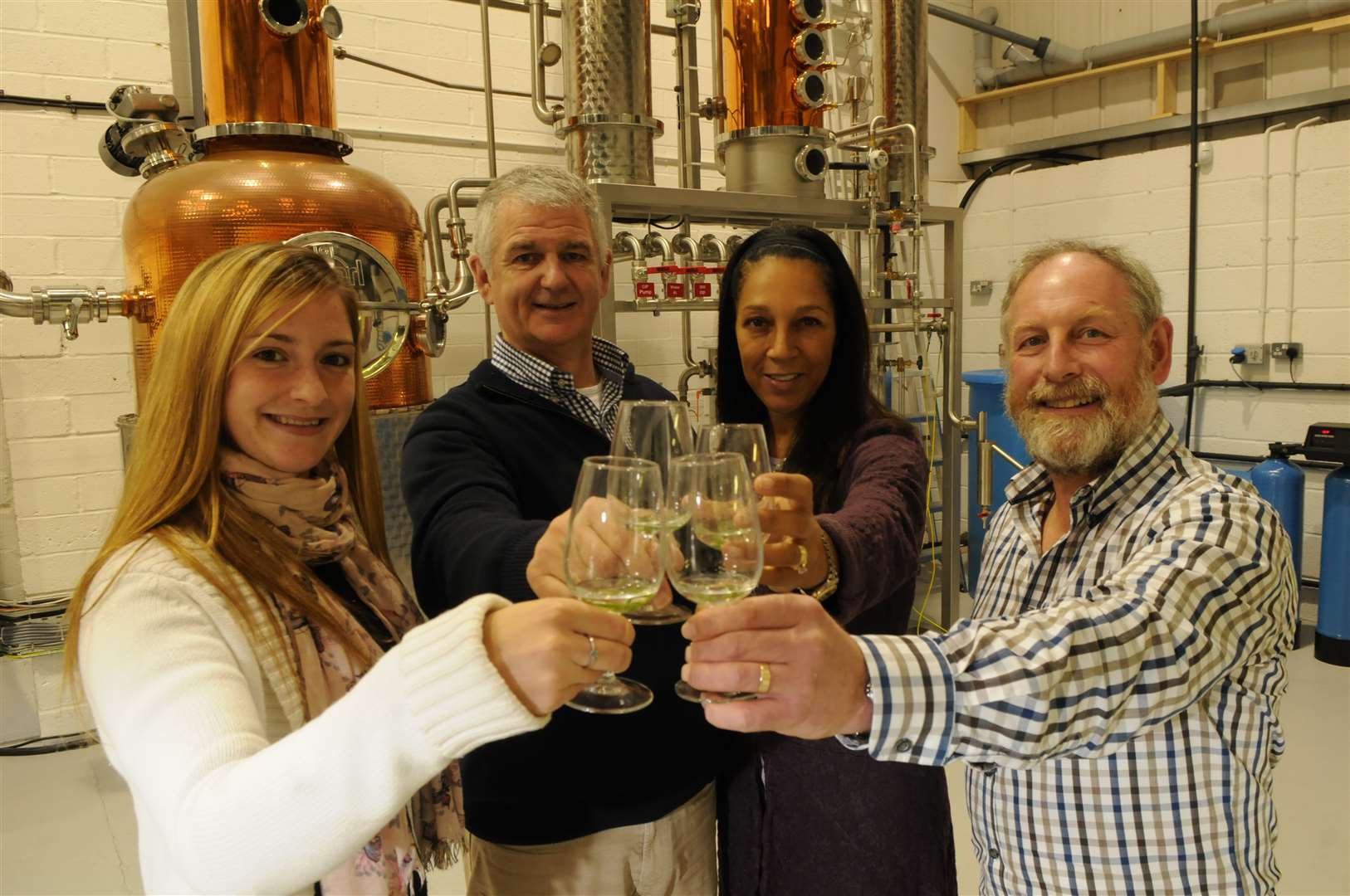 The opening of the Anno Distillers factory in Marden with, from left, sales and marketing manager Kim Reason, co-founder Dr Andy Reason, Helen Grant MP and co-founder Dr Norman Lewis