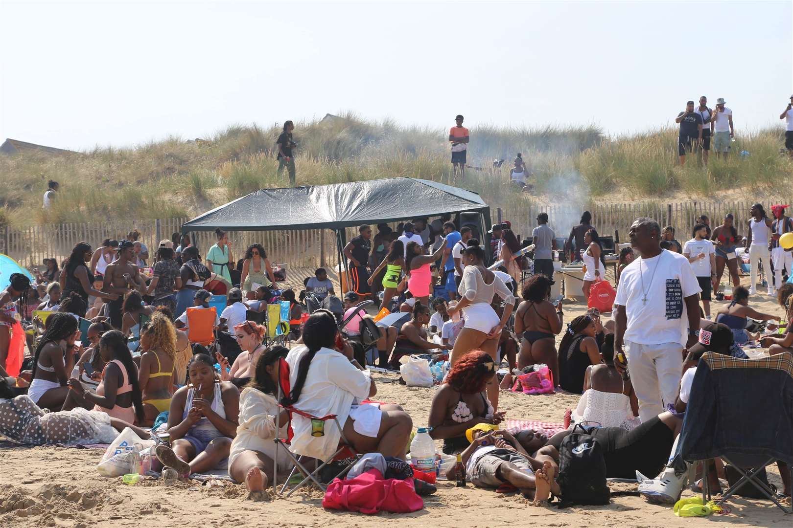 Revellers took to Greatstone Beach as part of a pre-planned 'beach cookout' yesterday
