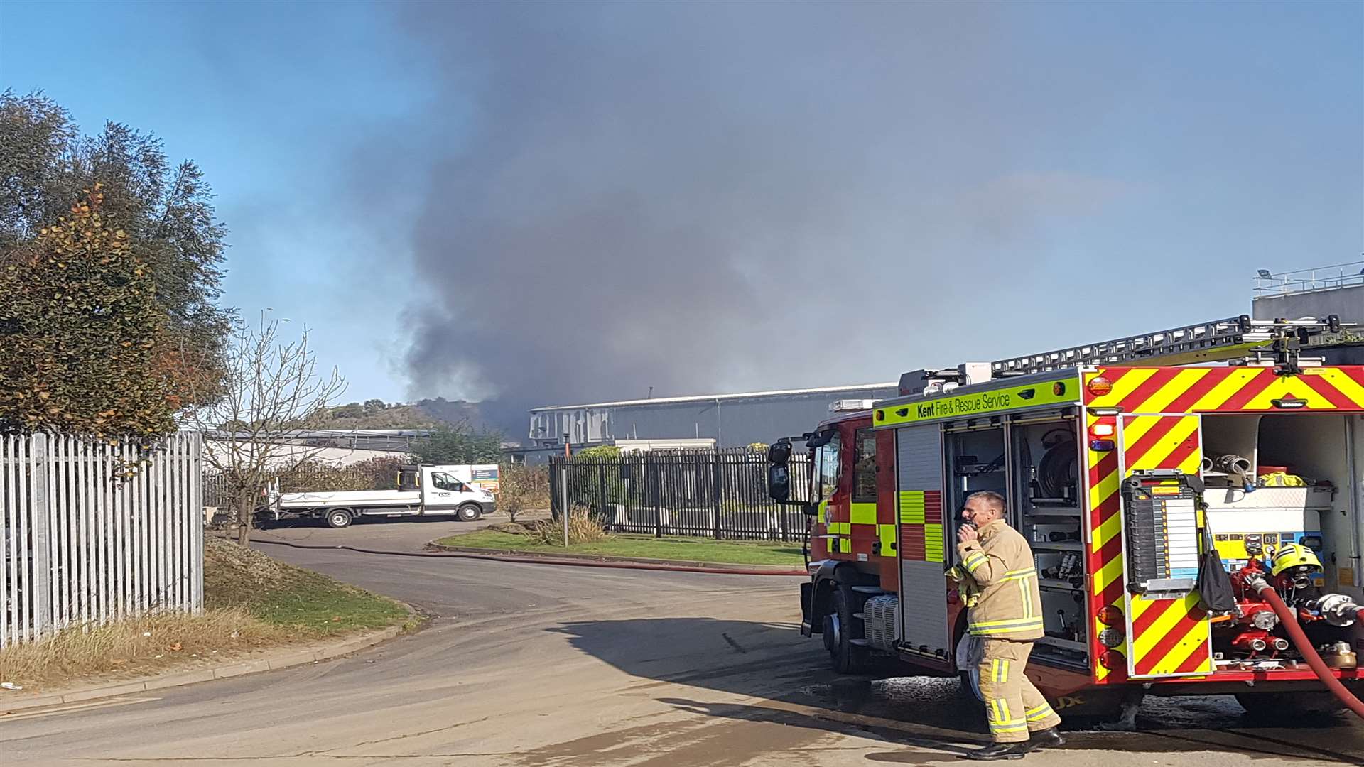 Firefighters tackle the blaze at the Kent Metals Medway site