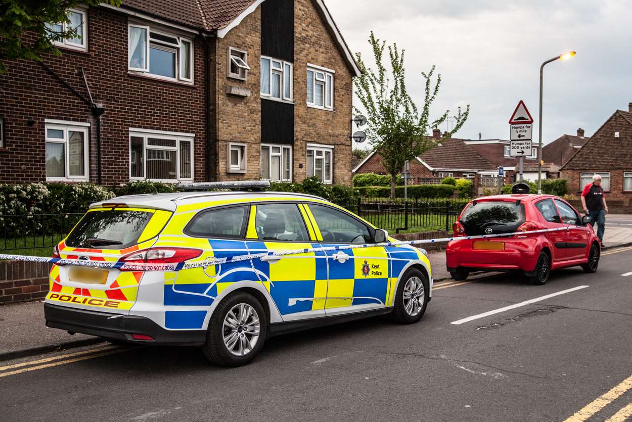 Police cordon off a car in Marconi Road, Northfleet, during a large-scale incident. Picture credit: Martin Macgibbon, Gravesend Camera Club