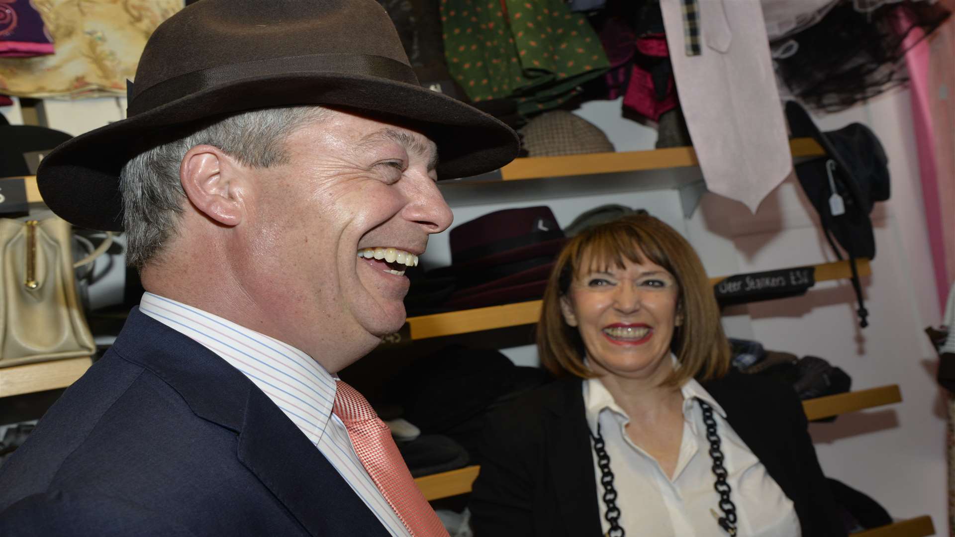 The Ukip leader chatted and browsed the clothing at a store