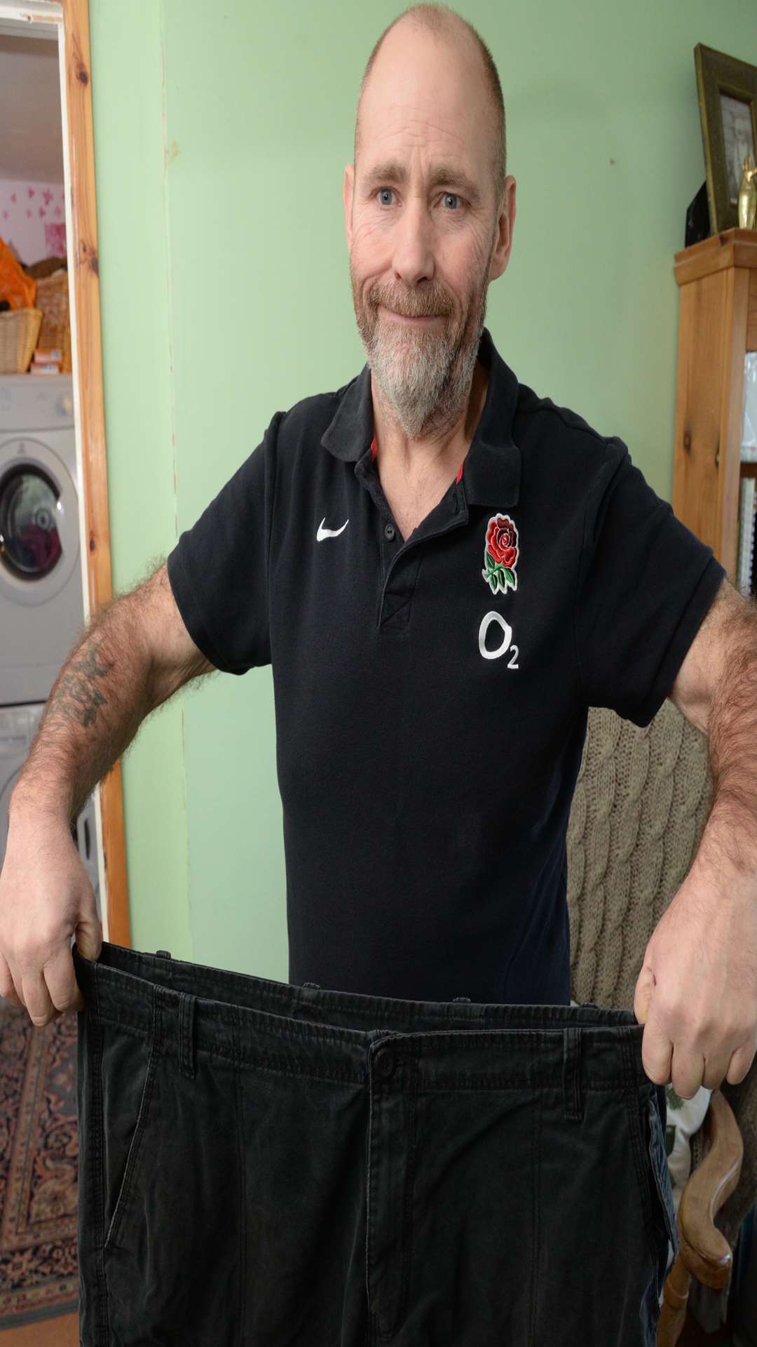 Trevor Sage with an old pair of his now redundant shorts