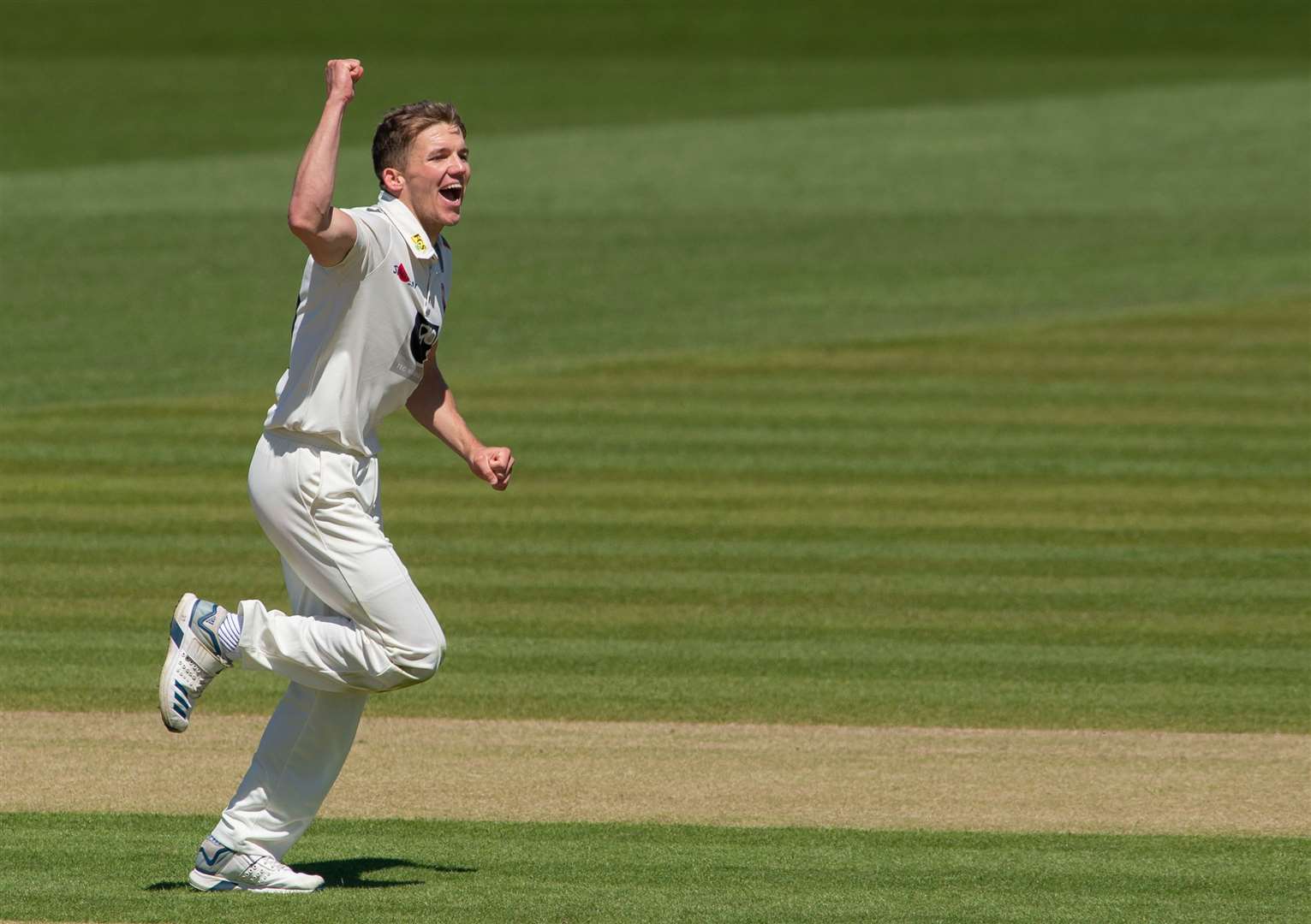 Kent's Matt Milnes celebrates taking the wicket of Yorkshire's Tom Kohler-Cadmore earlier this season. Picture: Ady Kerry