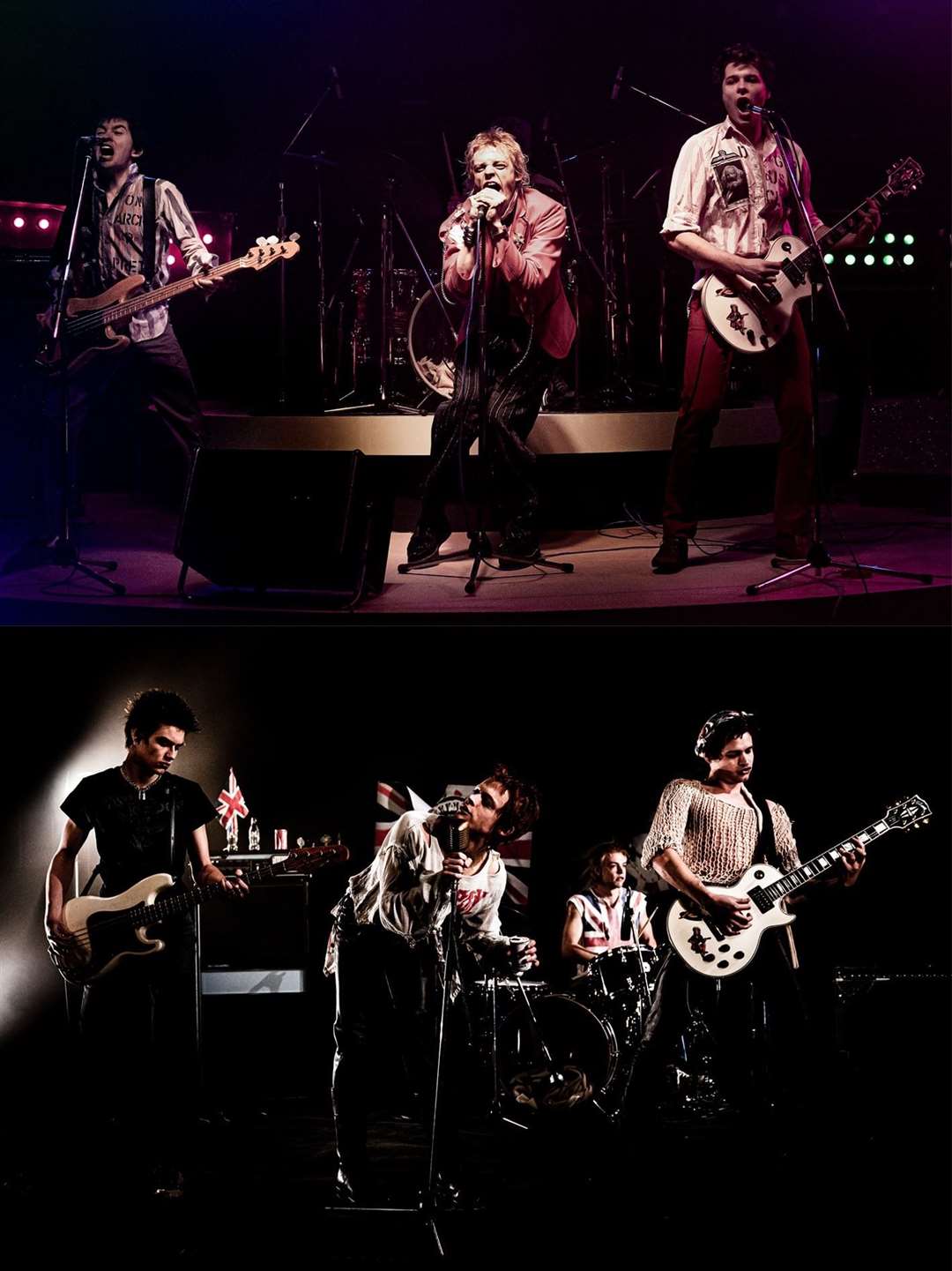 A first look at the Sex Pistols biopic (bottom), alongisde the original band (top)