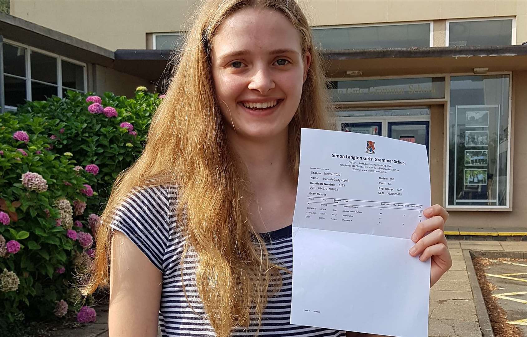 Langton Girls pupil Hannah Lyell, who acheived impressive results of A*AA with an A* in her extended project, and who plans to take a gap year before applying to study medicine