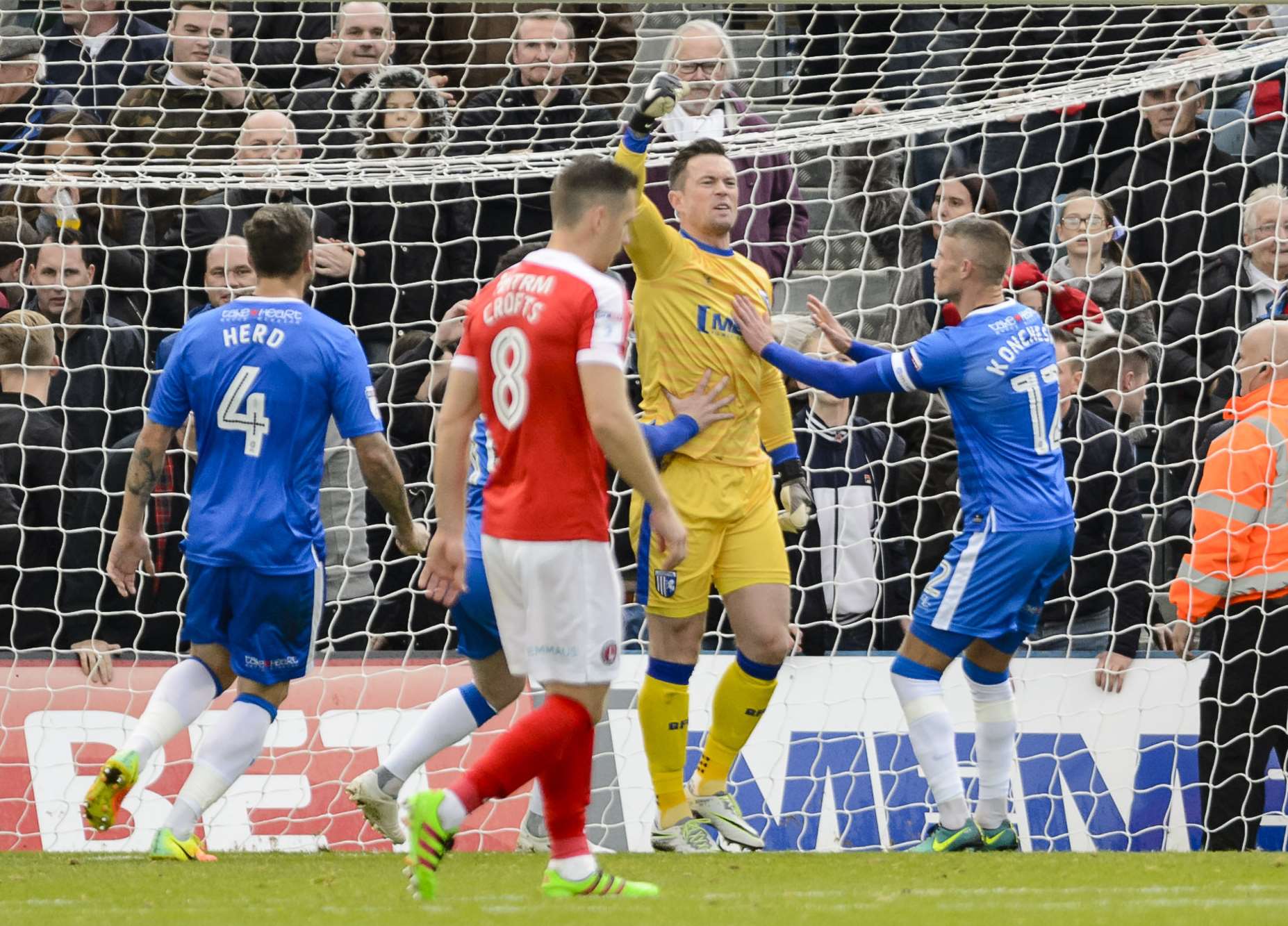 Gills keeper Stuart Nelson reacts after saving Charlton's first penalty Picture: Andy Payton