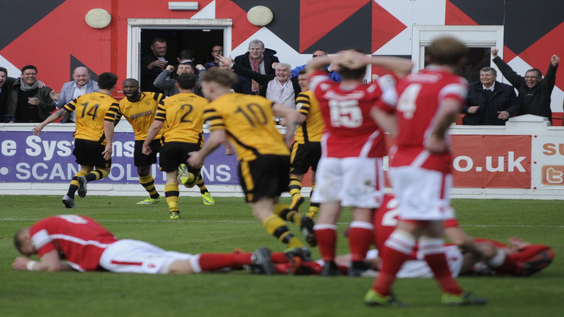 Stuart Lewis (4) can't believe it as Maidstone make it 2-2 in the play-off final Picture: Gary Browne