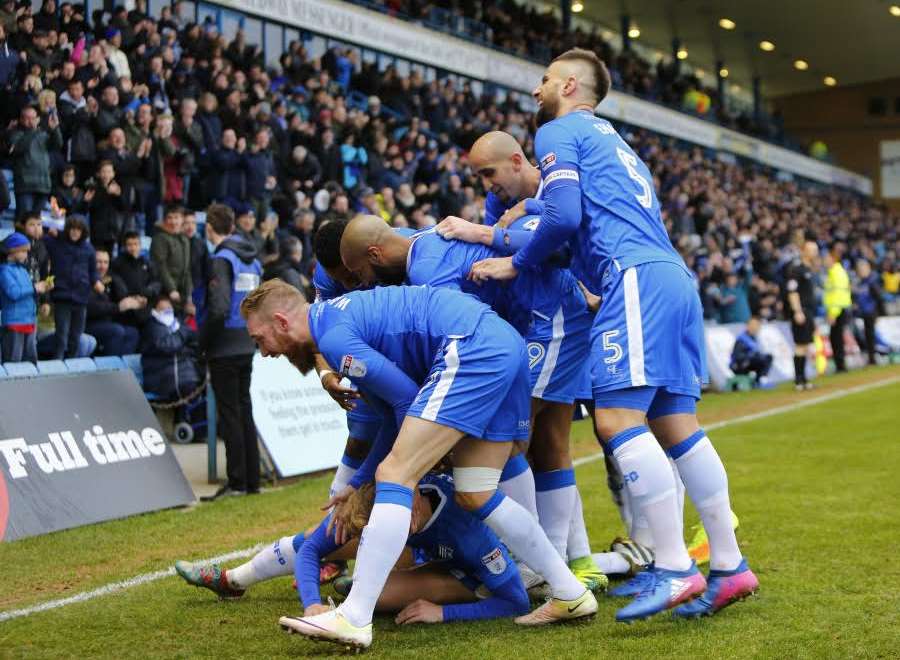 Gills celebrate a Josh Wright goal Picture: Andy Jones