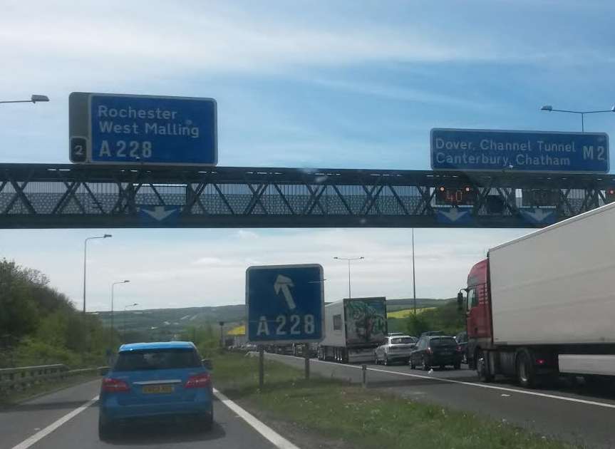 Vehicles leaving the M2 at the Stood junction following accident