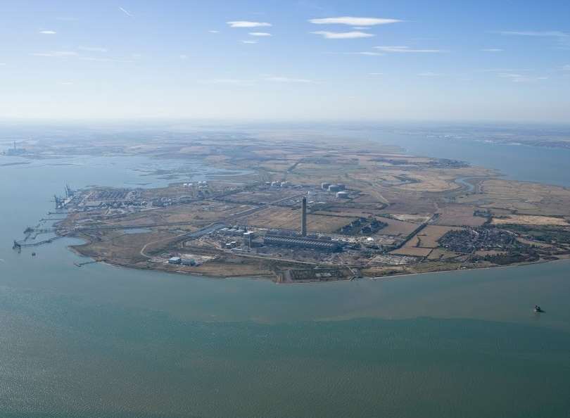 View looking west across the Hoo Peninsula with the Grain industrial area in the foreground. Picture: Historic England