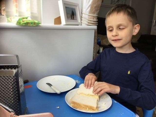 Theo has learnt how to make a sandwich