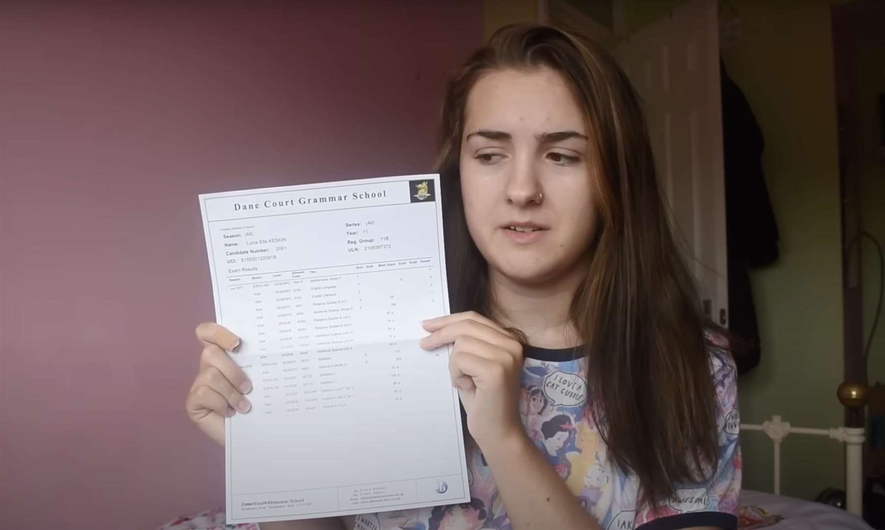 Lucia revealing her disappointing GCSE results on YouTube aged 16. Picture: Chi with a C/YouTube