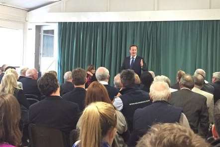 David Cameron addresses the meeting at the Wainscott Memorial Hall