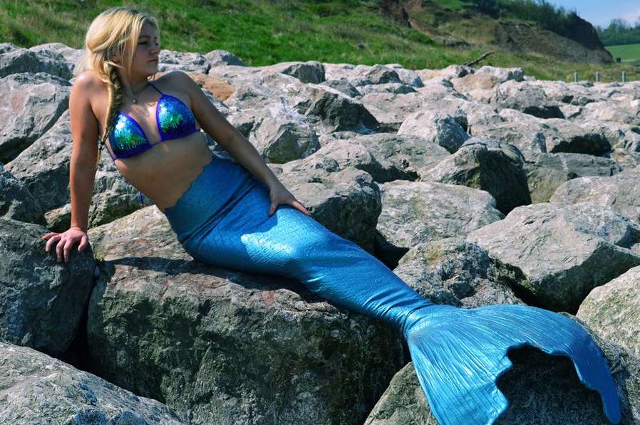 Sophie Elphick, who hopes to become a professional mermaid, at Warden Bay