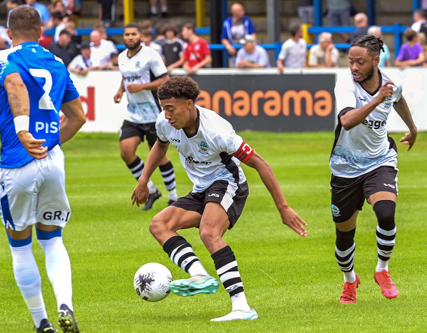 Midfielder Iffy Allen, right, came off during the first half of his competitive Dover Athletic debut in their 2-2 home draw against Torquay. Picture: Stuart Brock