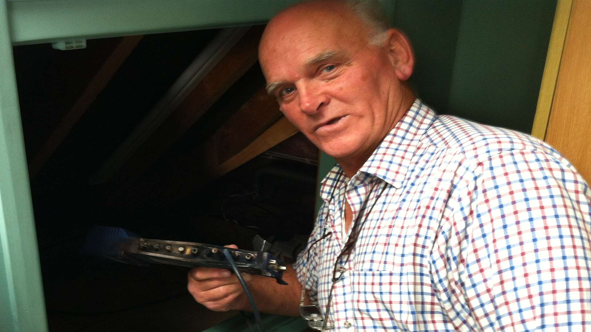 Tony Powell with damaged TV amplifier