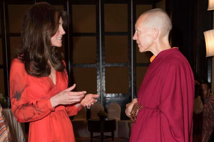The Duchess of Cambridge discusses the Opening Your Heart to Bhutan campaign with Emma. Picture: Splash News