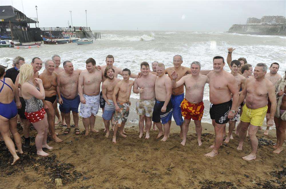 The going was tough and this lot got going - into the sea at Viking Bay, Broadstairs, for a New Year's Day fundraiser in aid of the Children's Liver Disease Foundation.