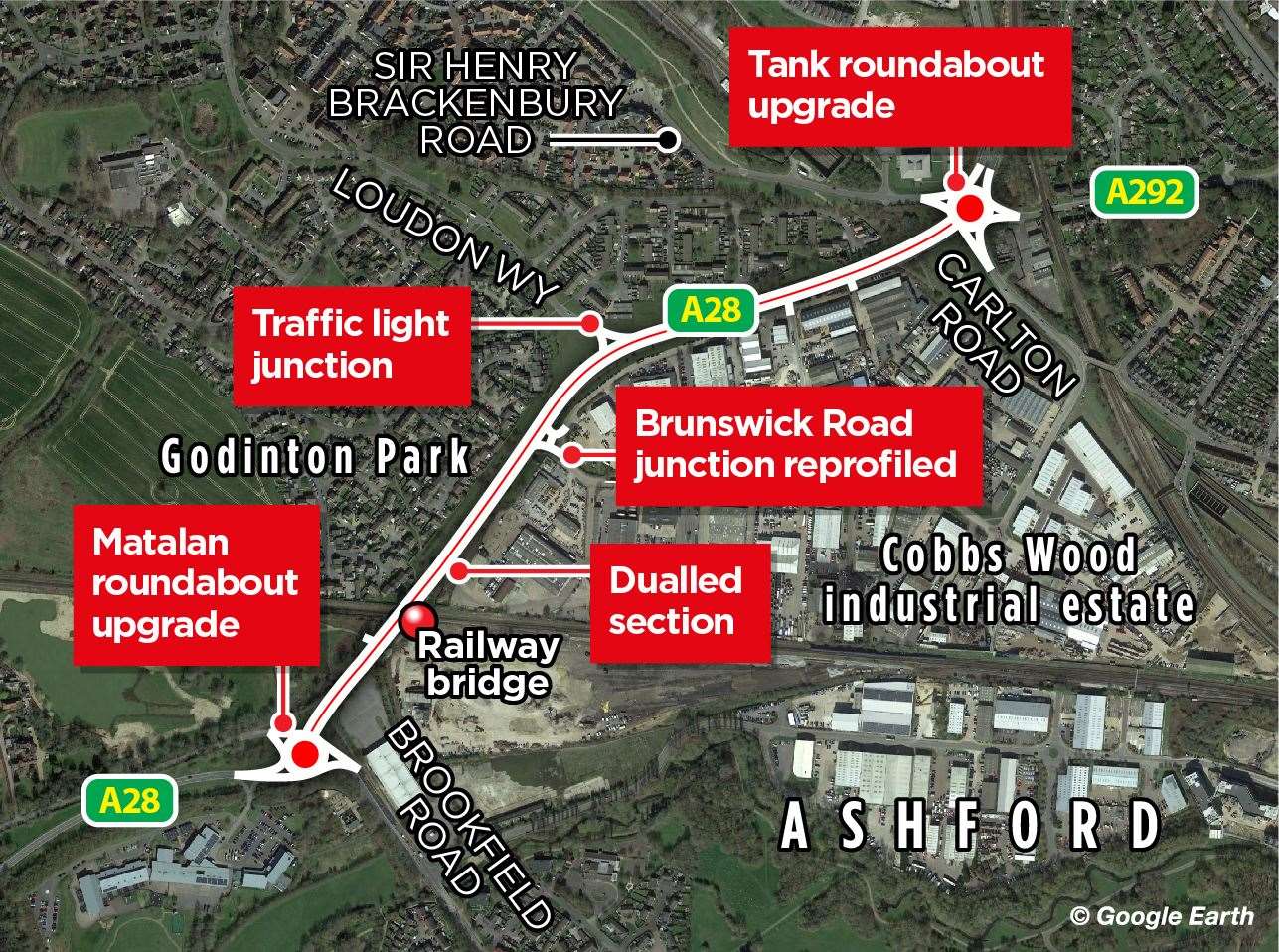 The Chart Road dual carriageway will be built between the Matalan and 'tank' roundabouts