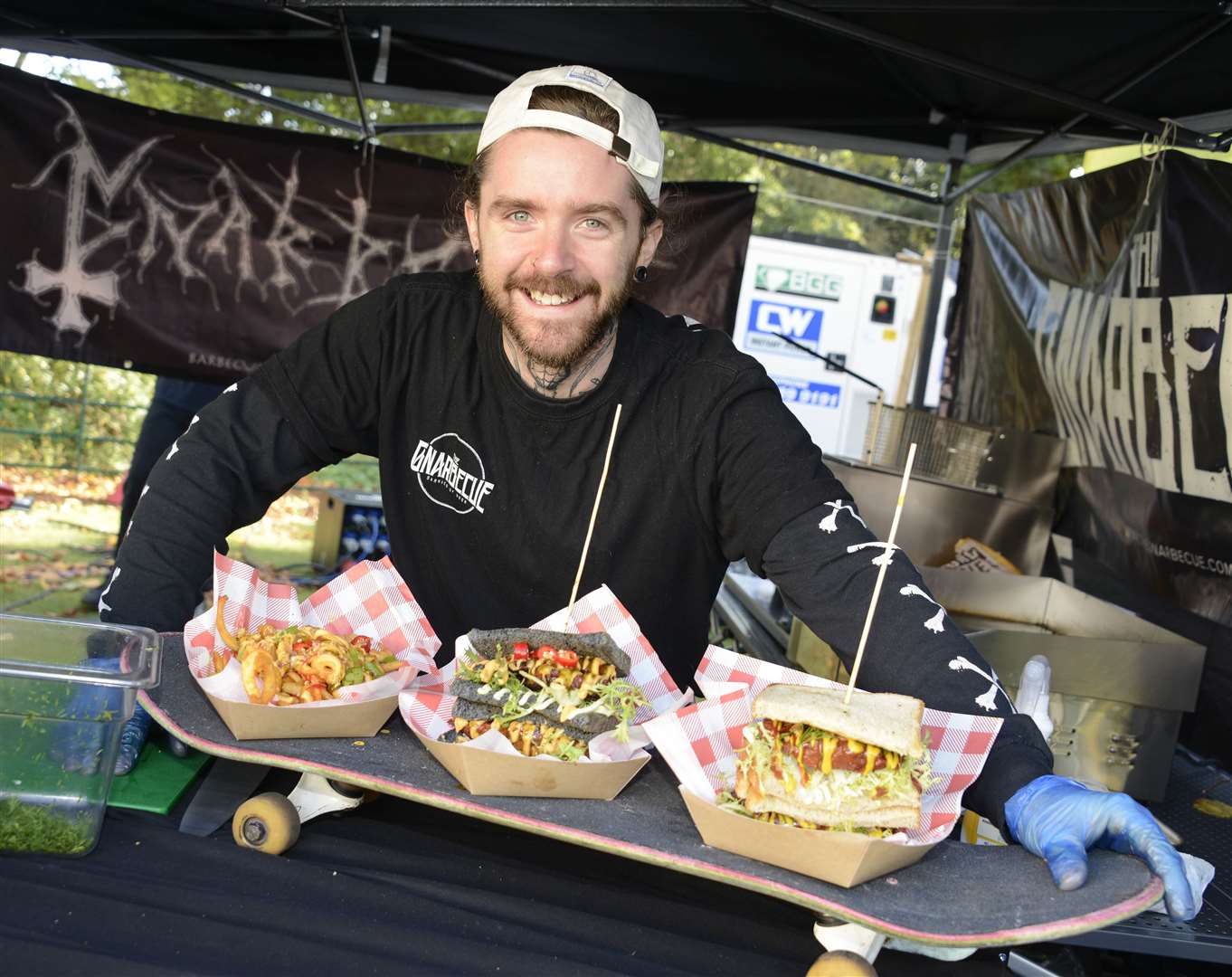 Carl Williams with his vegan meat Alternatives produced by Gnarbecue, at Canterbury Food and Drink Festival 2019. Picture: Paul Amos