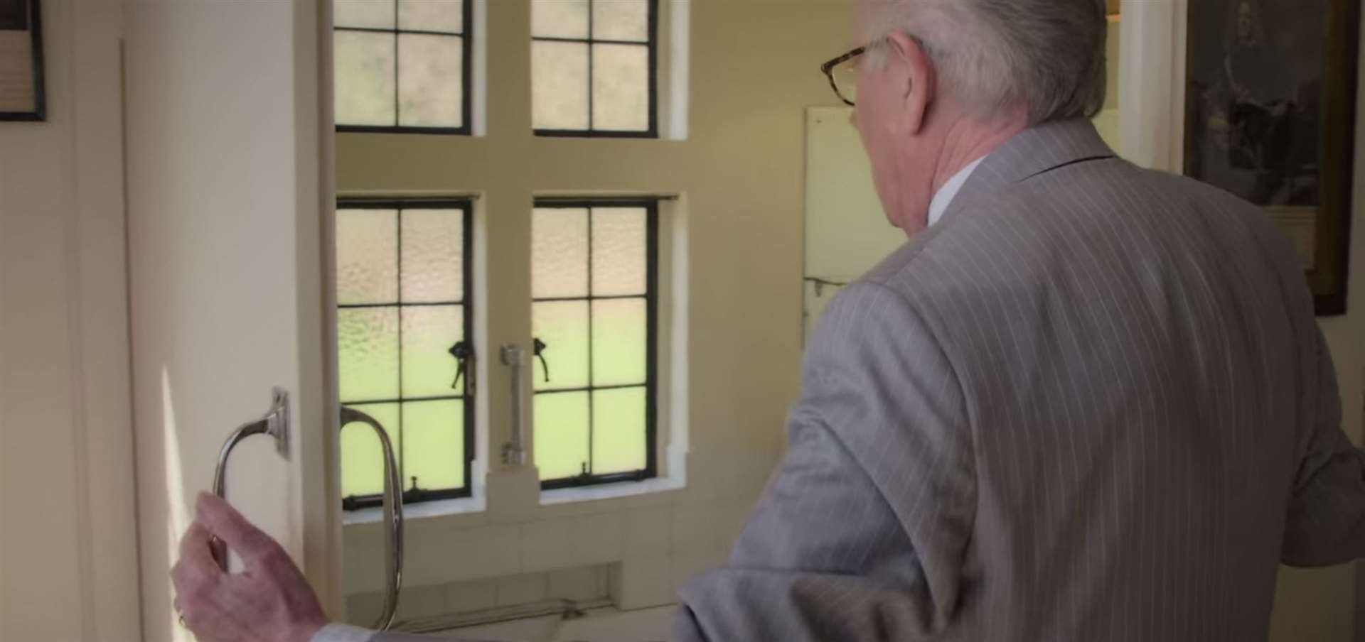 The moment where Michael discovered the secret bathroom in Chartwell. Still from 'Jack Whitehall: Travels With My Father'. Credit: Netflix