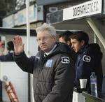 New Dover Athletic manager Chris Kinnear acknowledges the fans at Crabble.