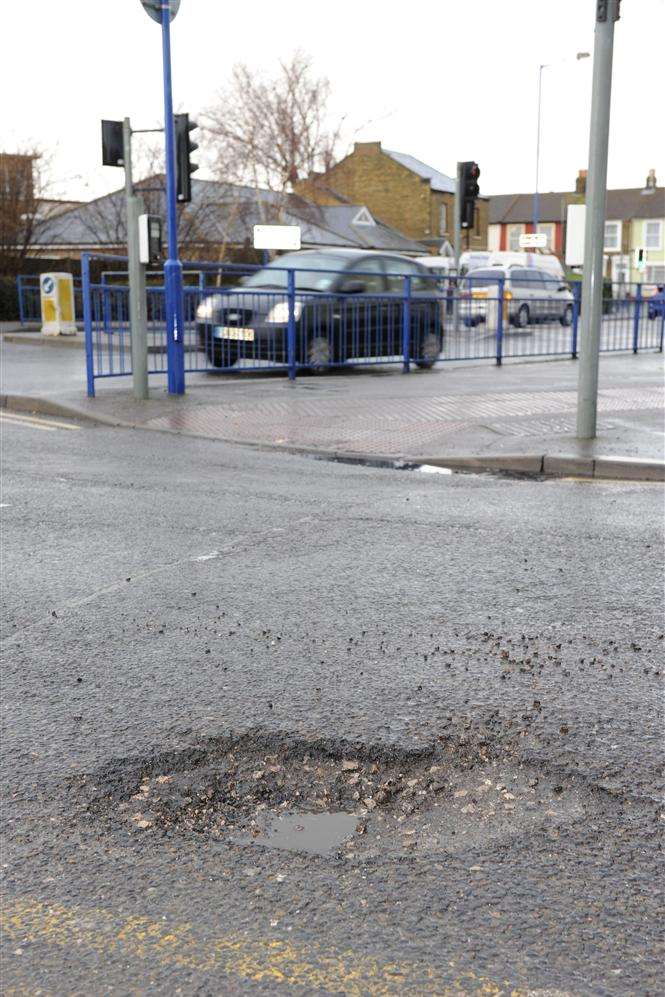 A pothole in Sheerness High Street