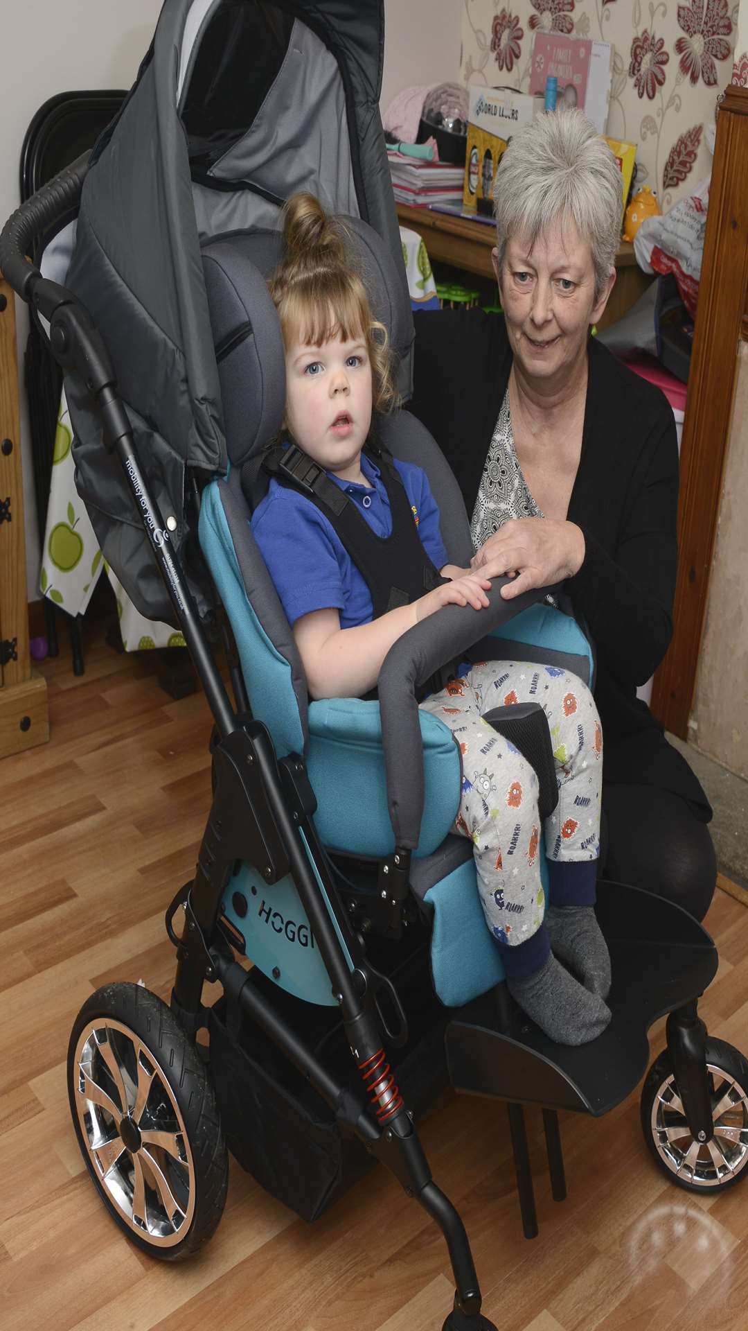Elana Lamb from Deal in her Special Push Chair with her Nan Ann Gardiner who fundraisesed the money to buy it