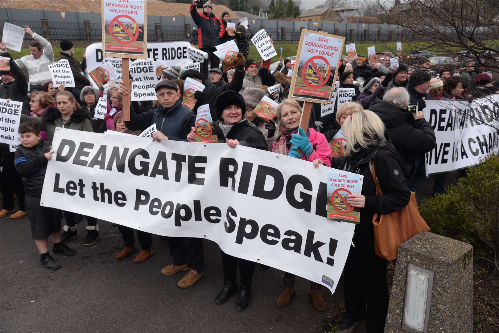 Protesters against the closure of Deangate Ridge Golf Course outside the Medway Council offices in Gun Wharf on Tuesday afternoon. Picture: Chris Davey (850239)