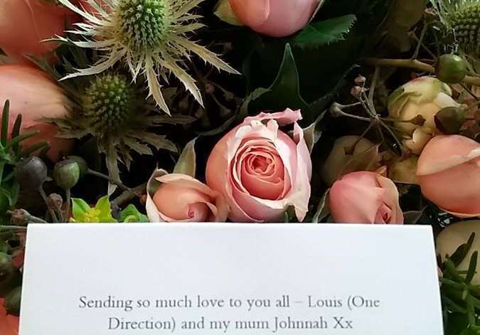 The flowers sent to Warren and Samantha Mowle by One Direction's Louis Tomlinson