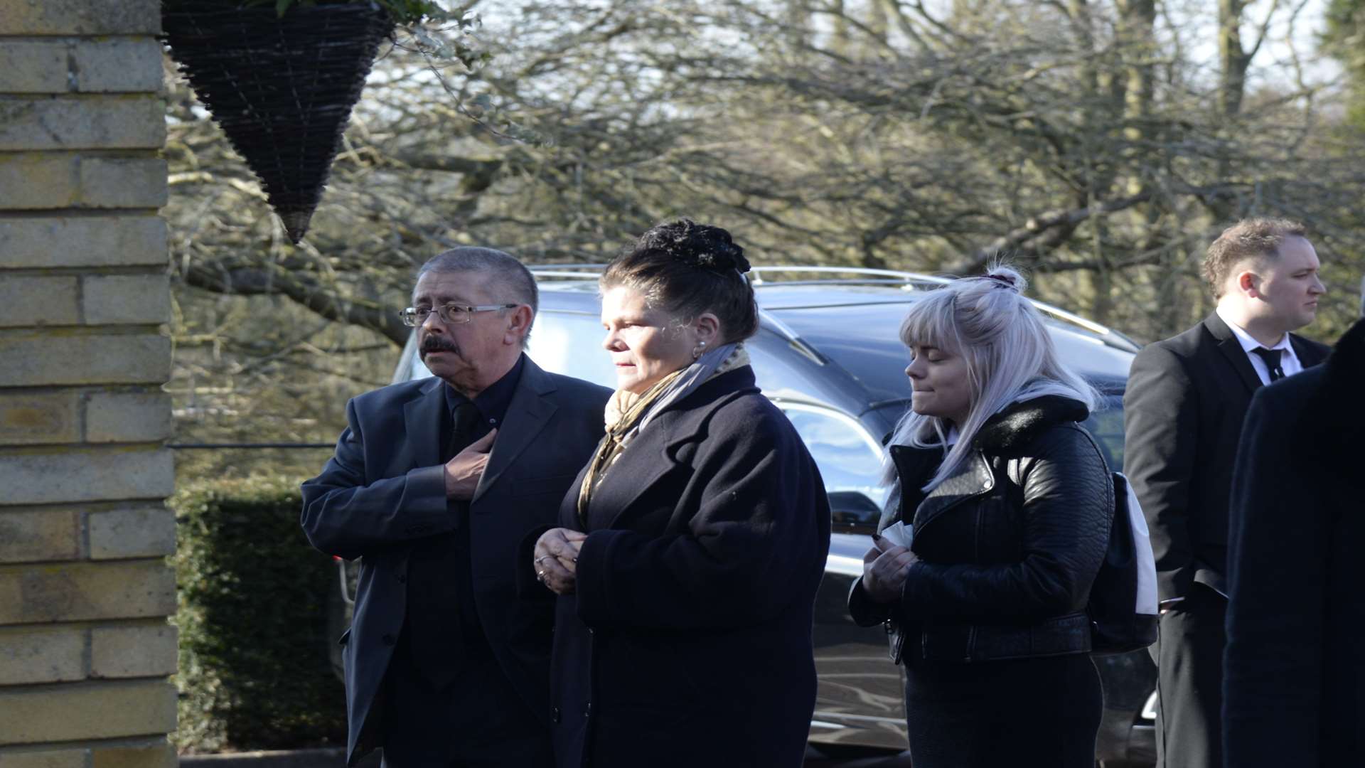 Pat lamb's family at his funeral at Barham Crematorium.