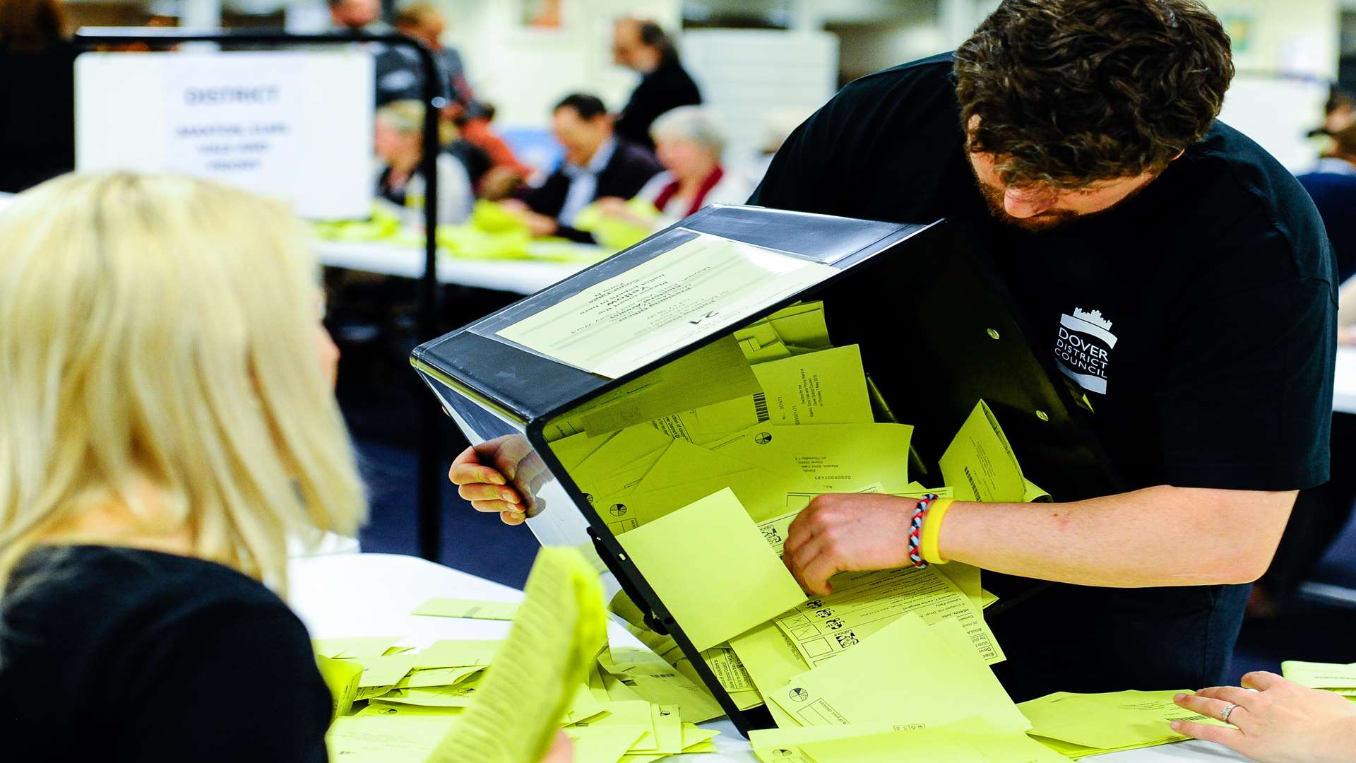 The first ballot box being emptied. Stock image