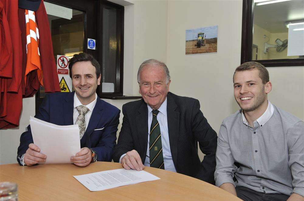 Royal British Legion Industries recruiter Robin Collison (left), North Thanet MP Sir Roger Gale and Kent Potato Company manager Matt Maughan.