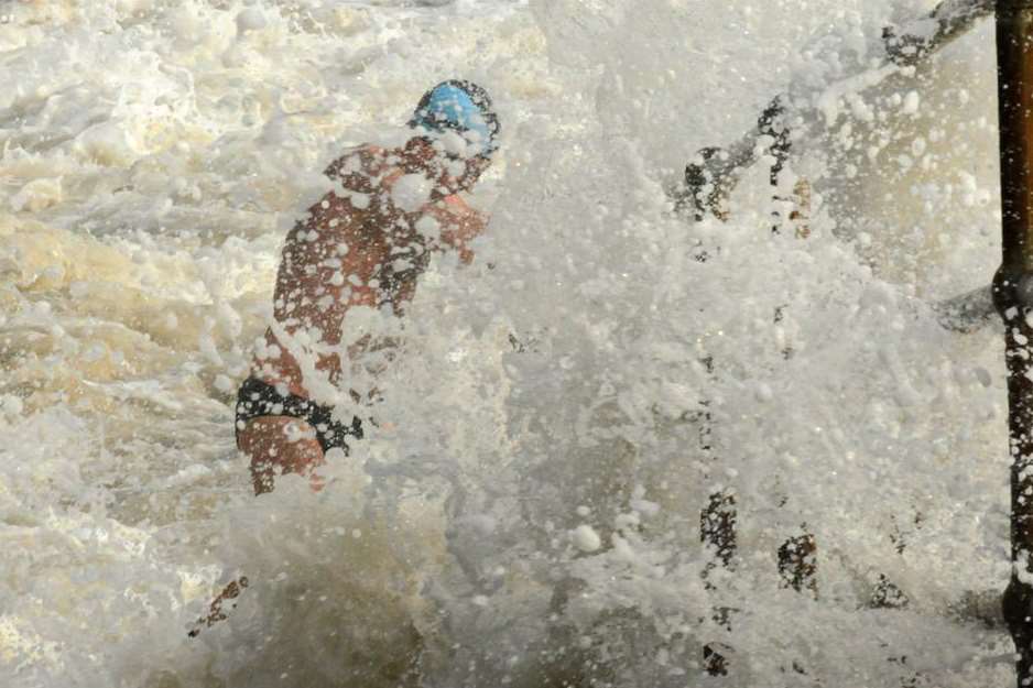 Waves crash into this cross-Channel swimmer at Folkestone