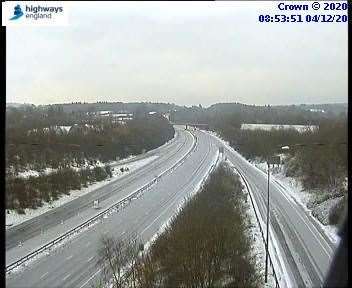 A closed and snowy M20 at Bearsted after a lorry jacknifed near Ashford early this morning (43404589)