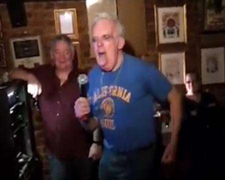 Michael Devine sings the Prodigy's Firestarter at The Three Horseshoes pub in Hernehill
